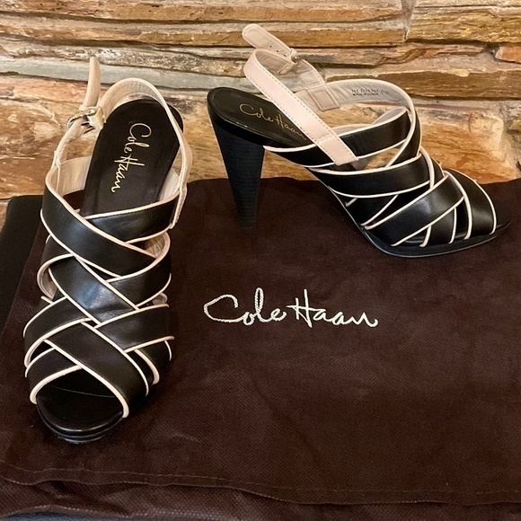 Cole Haan Shoes - Cole Haan Black/Tan Leather Cross Strap Sandals (8.5)